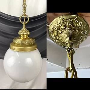 RESTORED Antique Vtg LARGE Art Deco Glass Pendant Light Chandelier 1910s 1920 30 - Picture 1 of 22