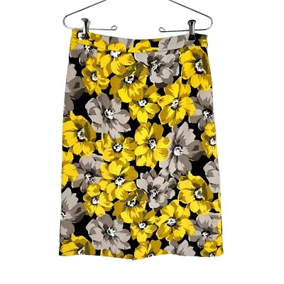 Falda lápiz Who What Wear para mujer talla 4 amarillo gris audaz floral plisado dobladillo Foto 1 de 4