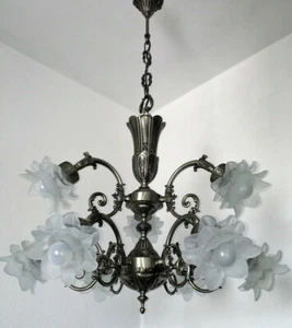 Kronleuchter Chandelier Decken Lampe 9-fl.Versilbert aus Messing massiv - Bild 1 von 12