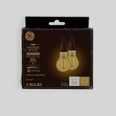 1 Pack GE 60W Vintage Edison Style Filament LED 2 Light Bulb 400 Lumens Dimmable - Image 1 of 4