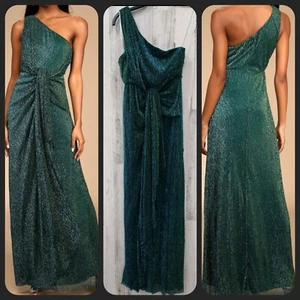 LULUS Glamorous Glitz Shiny Teal Green One Shoulder Maxi Dress Size SMALL**NWOT* - Picture 1 of 14