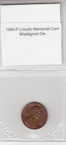 1980-P Lincoln Memorial Cent desalineado troquelado anverso central error centavo - Imagen 1 de 2