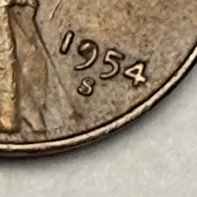 1954-S Lincoln Wheat 1c  ~ Blob in Date "9" Digit ~ AU?! ~ Die Chip ~ I29 - Image 1 of 3