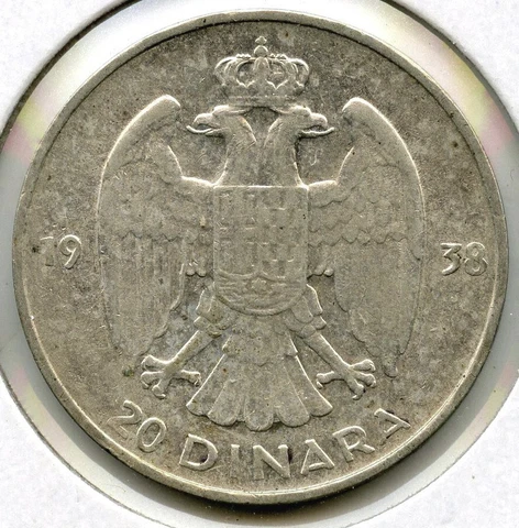 1938 Yugoslavia Silver Coin - 20 Dinara - King Peter II - C876 Cover