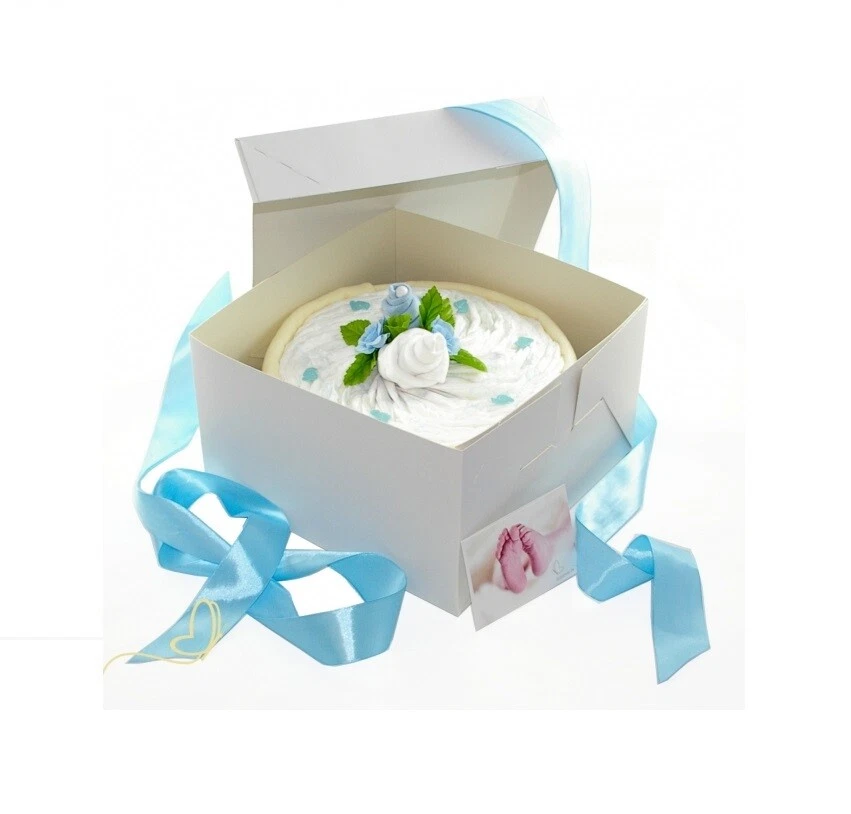 DUBISTDA.DE Windeltorte blau in CAKEBOX für Baby Junge blau - Geschenk zur Geburt Babyparty