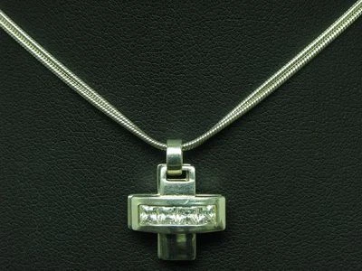 Cadena y colgante de plata de ley 925 con decoraciones de circonitas/fósil/42,0 cm Foto 1 de 4