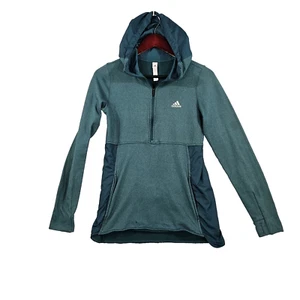 Adidas Climawarm Half Zip Hoodie Front Pockets Thumb hole Green Boys Small 8-10 - Picture 1 of 14