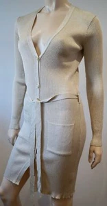 Cardigan lungo con cintura JOSEPH ESSENTIALS beige oro metallizzato scollo a V costine - Foto 1 di 9