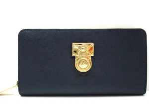 Authentic NWT MICHAEL KORS Hamilton Traveler Lg Zip Around Saffiano Leather Navy - Picture 1 of 4
