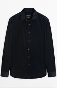 Massimo Dutti 100% Cotton Fine Corduroy Black M Slim Fit Shirt NWT - Picture 1 of 11