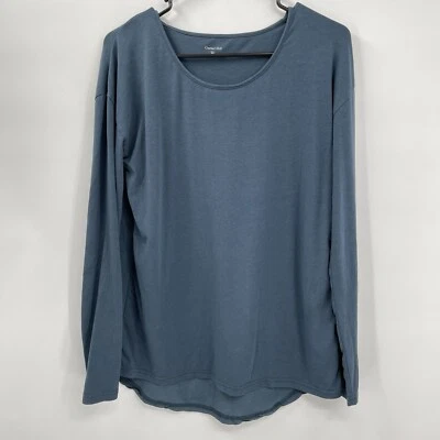 Garnet Hill Top Womens Blue Knit Front Silk  Blend Back Long Sleeve Tee Style Xs - Image 1 of 4