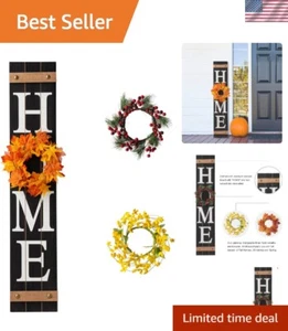Wooden Welcome Home Porch Sign with Interchangeable Wreaths for Front Door, V... - Picture 1 of 8