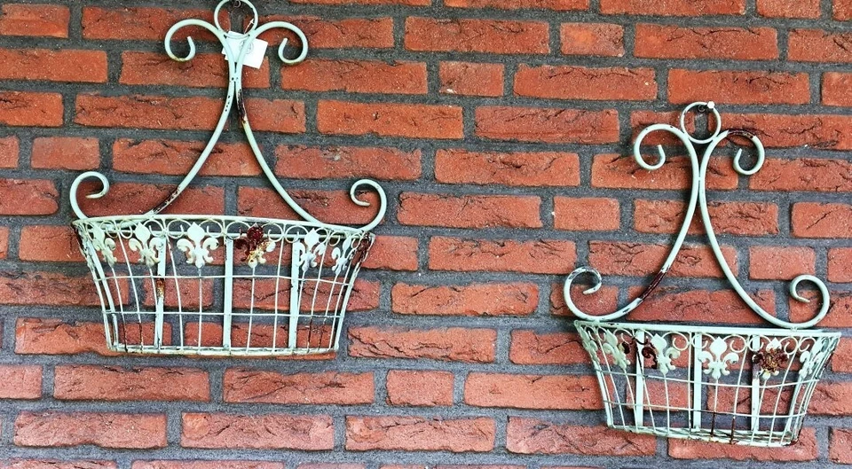 Wandkorb halbrund Übertopf Pflanzkörbe Blumentopf Eisen Shabby Landhaus 2er Set - Bild 1 von 1