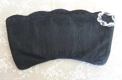 Bolso de mano Soutache negro de los años 40 con cremallera retorcida Lucite 15" de ancho 7" de profundidad ¡Bonito! Foto 1 de 4