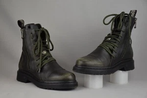 RPK Ancle Boots Biker Women's Green Leather Italy Zip Shoes US 8 UK 6 EU 39 - Picture 1 of 10