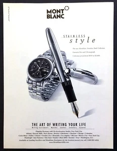 2000 Montblanc Edelstahl Füllfederhalter & Chronograph Uhr Foto Promo Print Anzeige - Bild 1 von 1