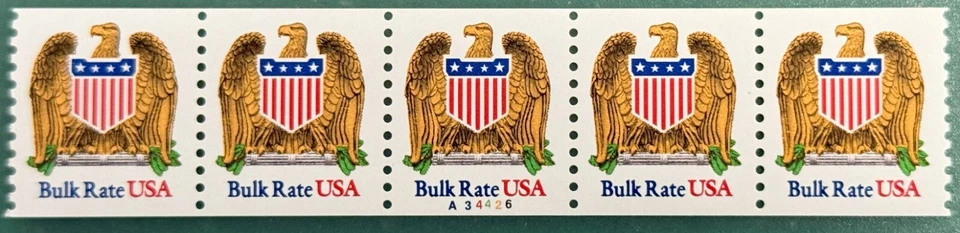 US Scott 2602 Eagle & Shield Bulk Rate, Plate #A34426, Strip of 5, MNH, VF - Image 1 of 1