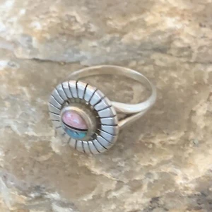 Womens Blue Turquoise & Pink Coral Southwestern Navajo Inlay Ring Size 7 11169 - Picture 1 of 11