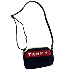 Tommy Hilfiger Navy Blue Red Logo Crossbody Purse Canvas Shoulder Bag 8” By 5.5” - Picture 1 of 16