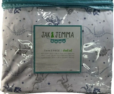 Jak & Jemma, 3 Pc - Kids Boys Dino Skeleton Pattern Sheet Set, Twin - Image 1 of 4