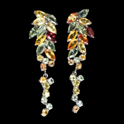 Orecchini In Argento Sterling 925 Con Zaffiro Marquise Gioiello Naturale Regalo - Immagine 1 di 4