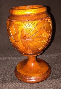 Hand carved wooden Goblet cup, hand made Floral Design  6" Tall - Picture 1 of 1