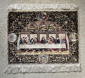 Last Supper Silk Hand Knotted Rug - 19" x 24" - Beautiful Deep Color - Picture 1 of 11