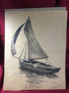 DeWitt Parshall Segelbootzeichnung signiert - Bild 1 von 4