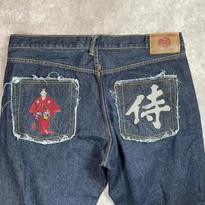 Red Monkey Company Baggy Jeans Herren Blau Japanisch Bestickt Denim 42x34 - Bild 1 von 13