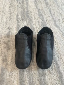 Black Slip-on Jazz Shoes Elastic Leather Sole Dance for little girl 11 m - Picture 1 of 4