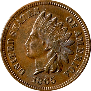 1865 Indian Cent - 'Plain 5' - Picture 1 of 2