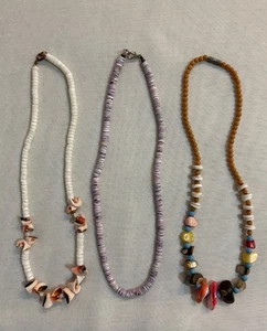 Vintage Shell & Heishi Bead Necklace Lot Boho Beach Surfer Y2K Festival Jewelry - Picture 1 of 8