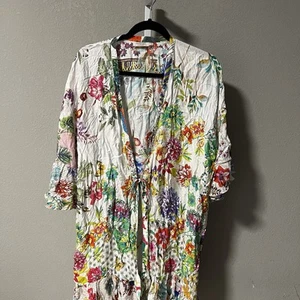 Johnny Was California Short Kimono 100% Silk Tassels Floral Size M - Picture 1 of 7