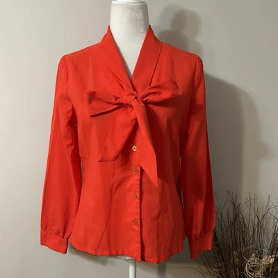 Blusa Top Fritzi De Colección Naranja Abotonada Cuello en V Corbata Delantera Manga Larga Talla 13/14 Foto 1 de 4