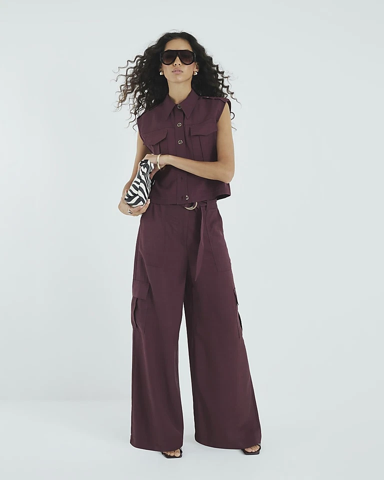 River Island Womens Purple Linen Woven Wide leg Trousers Size 14 - Image 1 of 4