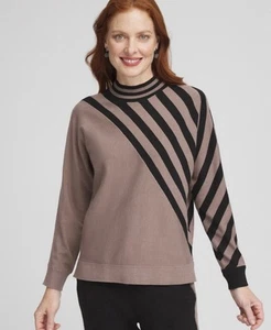 NWT Chicos Zenergy Luxe Cashmere Blend Striped Sweater Black Taupe Sz 3 / XL - Picture 1 of 19