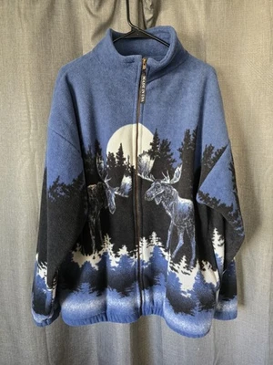 Chaqueta Polar Graphics Para Hombre XL Azul Negro Alce AOP Vellón Naturaleza Años 90 EE. UU. De Colección Foto 1 de 4