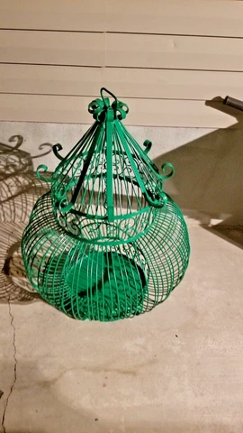 Antique Victorian Dome top Vintage Bird Cage Metal Beautiful GREEN Cover