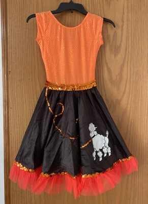 Vestido Falda Caniche Naranja Leo’s Dancewear Talla LC Grande Niño Años 50 Lentejuelas Jazz Foto 1 de 4