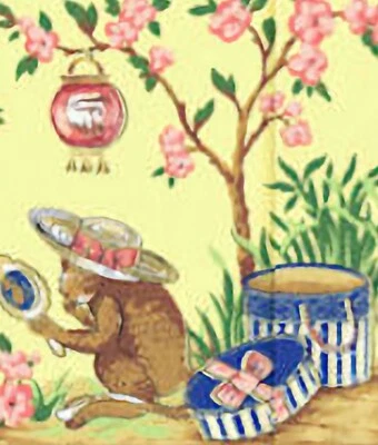 Playful Monkeys Looking at Wallpaper with Vases, Florals Border - York - EC1123B - Image 1 of 2