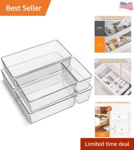 6 Pack Large Clear Plastic Trays, Acrylic Kitchen Drawer Dividers, Non-Slip S... - Picture 1 of 9
