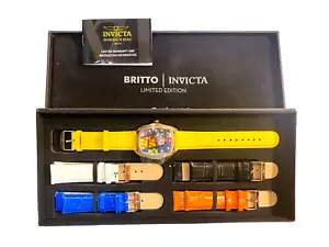 Britto Invicta 38mm  Quartz Watch Set w/5 Leather Straps Goldstone NEW IN BOX - Picture 1 of 6