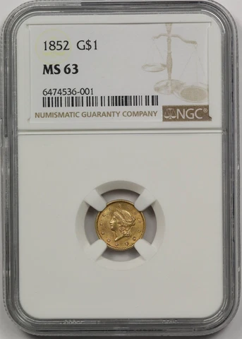 1852 G$1 NGC MS 63 Liberty Head Gold Dollar Cover