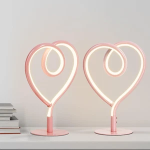 Set of 2 Heart Modern Table Lamps, 3 Way Dimmable Bedside Lights Decorative Lamp - Picture 1 of 6