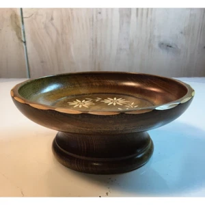 Vintage Spieluhr Schüssel Holz geschnitzt Blumen Gänseblümchen Fell Elise überwickelter Mechanismus 6 Zoll - Bild 1 von 7