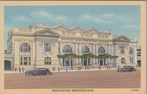 Union Station Worcester Massachusetts Old Cars People Postcard UNP 12228.6 - Picture 1 of 7