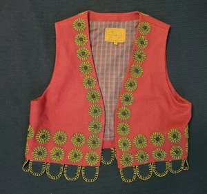 Vtg Double D Ranch Horse Western Wool Vest M Red Burgundy Rodeo Geometric Fringe - Picture 1 of 21