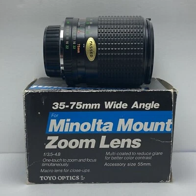 MINOLTA Mount Zoom Lens 35-75mm 3.5-4.8 Wide Angle Toyo Optics Made In Japan - Image 1 of 4