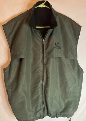 Ducks Unlimited Reversible Vest Mens XL Vented Green Black Fleece Pockets - Image 1 of 4