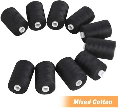 Set of 10 Black Cotton Thread Sets for Sewing Machine DIY - 1000 Yard Spools - Image 1 of 4